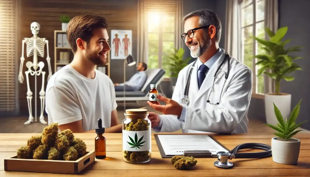 Doctor recetando cannabis medicinal a paciente.