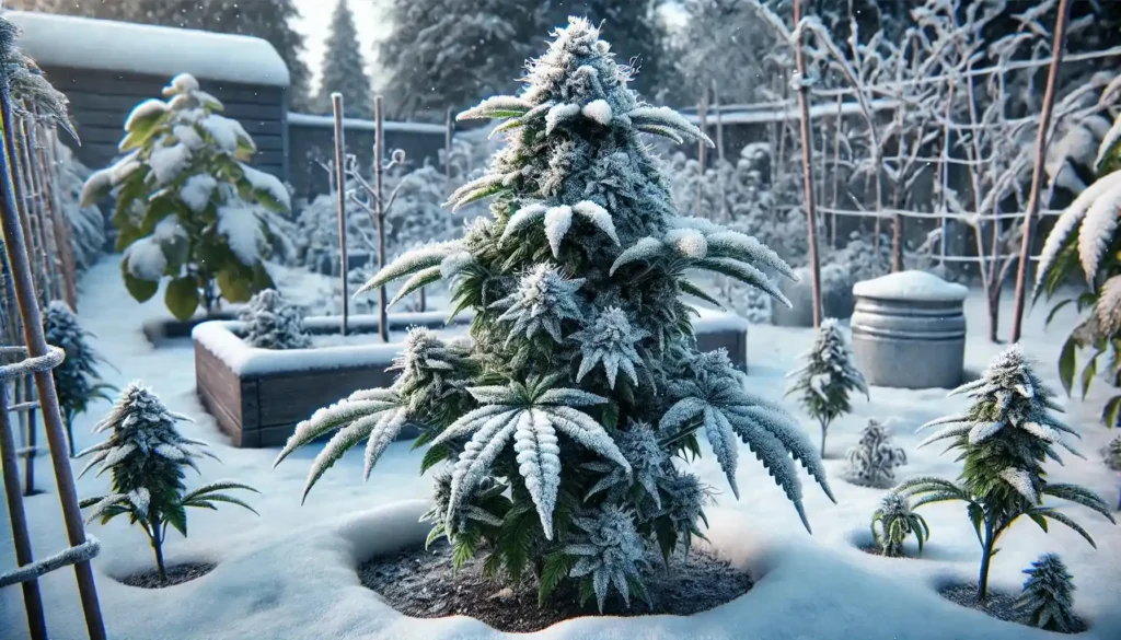 cannabis plant in garden winter